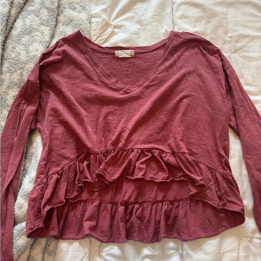 Altar'd State Ruffled Blouse with Scoop Neckline